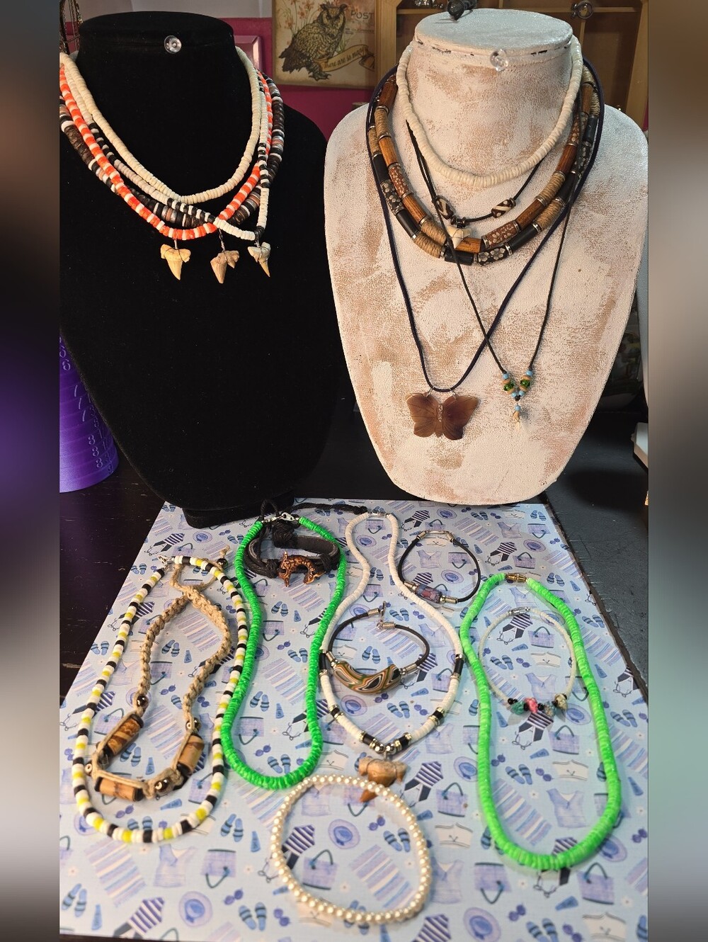 Heishi and Shark teeth beach theme jewelry bundle 20 pieces
